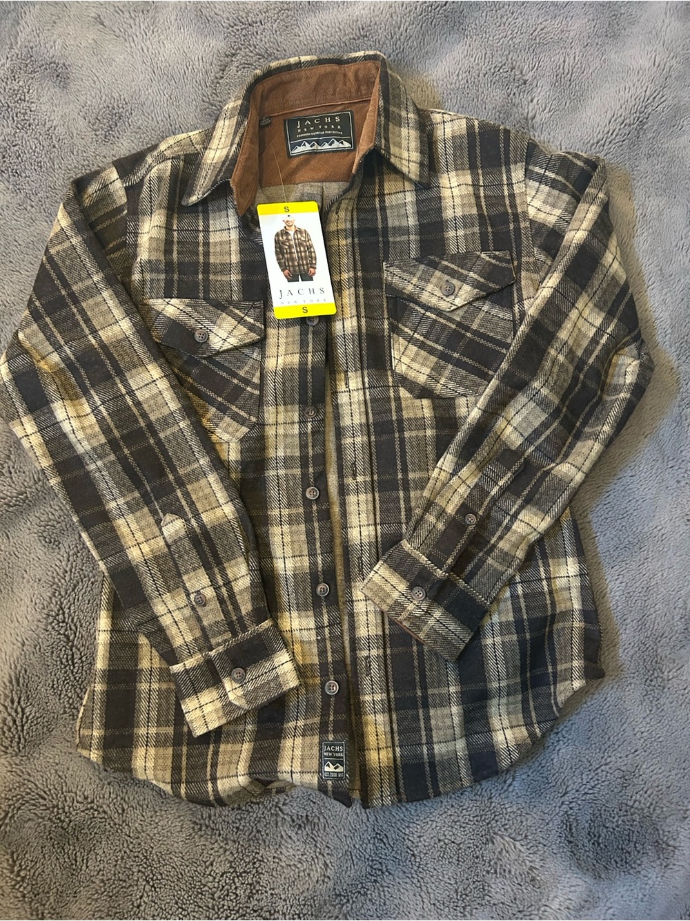 Jachs Brown & Cream Plaid Corduroy-Trim Shirt